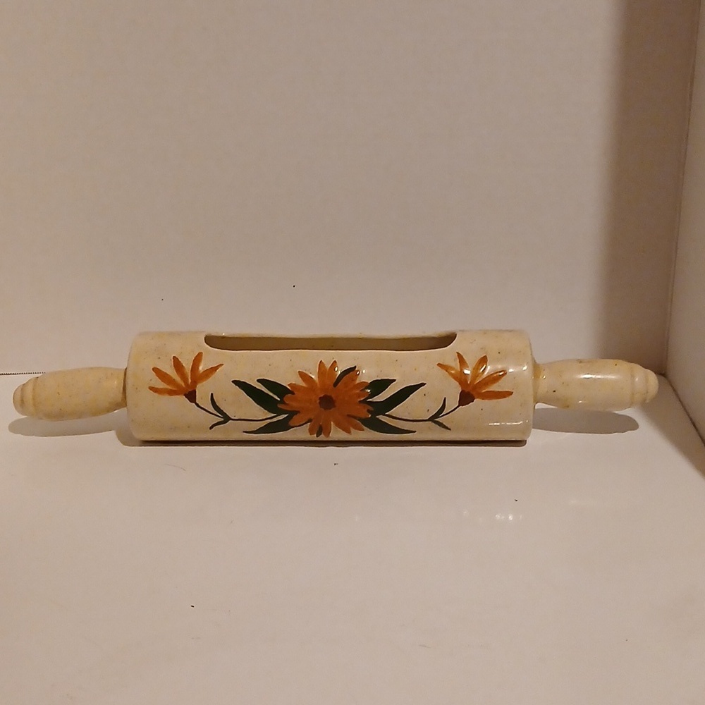 Vintage Cermic Floral Cream Rolling Pin Wall Decor
